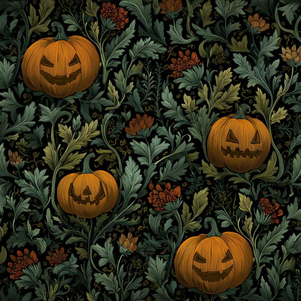 Vintage Pumpkin Botanical Dark Floral Wildflower Pattern