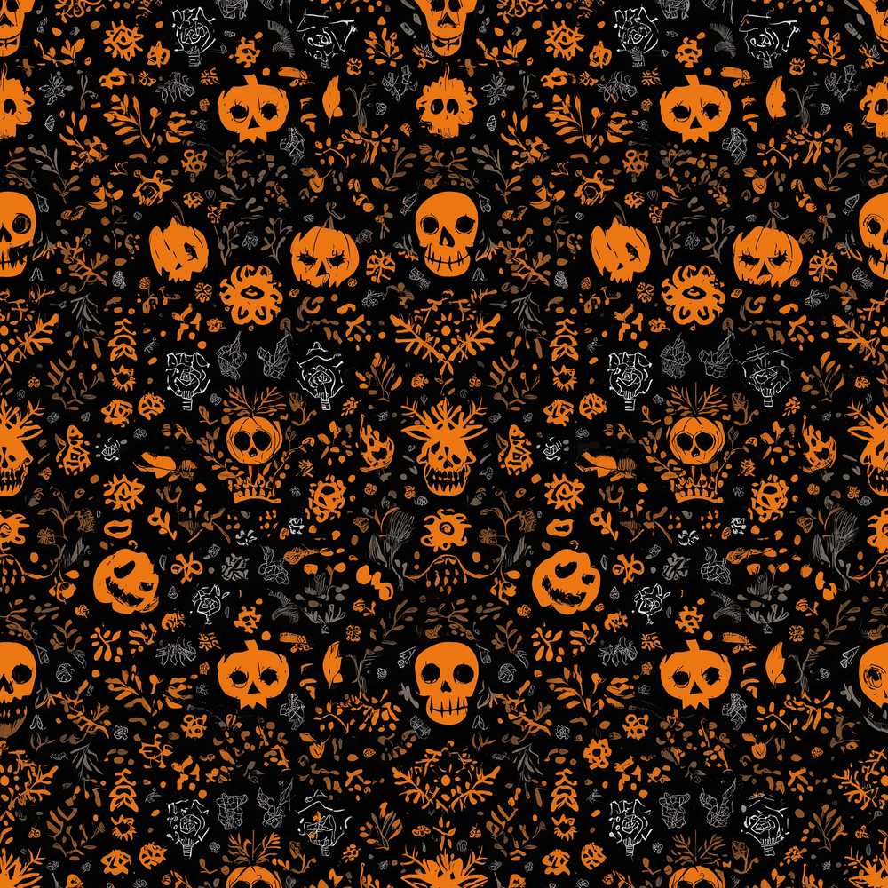 Spooky Skull Pumpkin Orange Black Seasonal Pattern Design