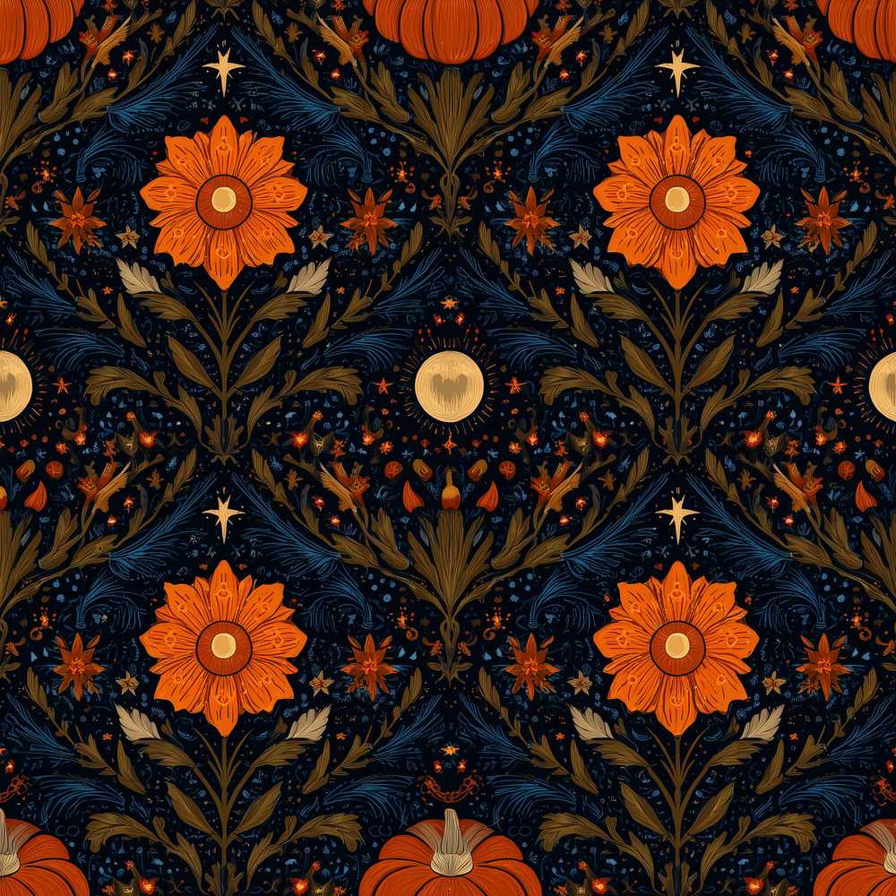 Mystic Night Floral Star Moon Botanical Wildflower Pattern