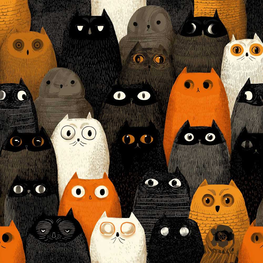 Cute Halloween Cats Black Orange Neutral Tones Spooky