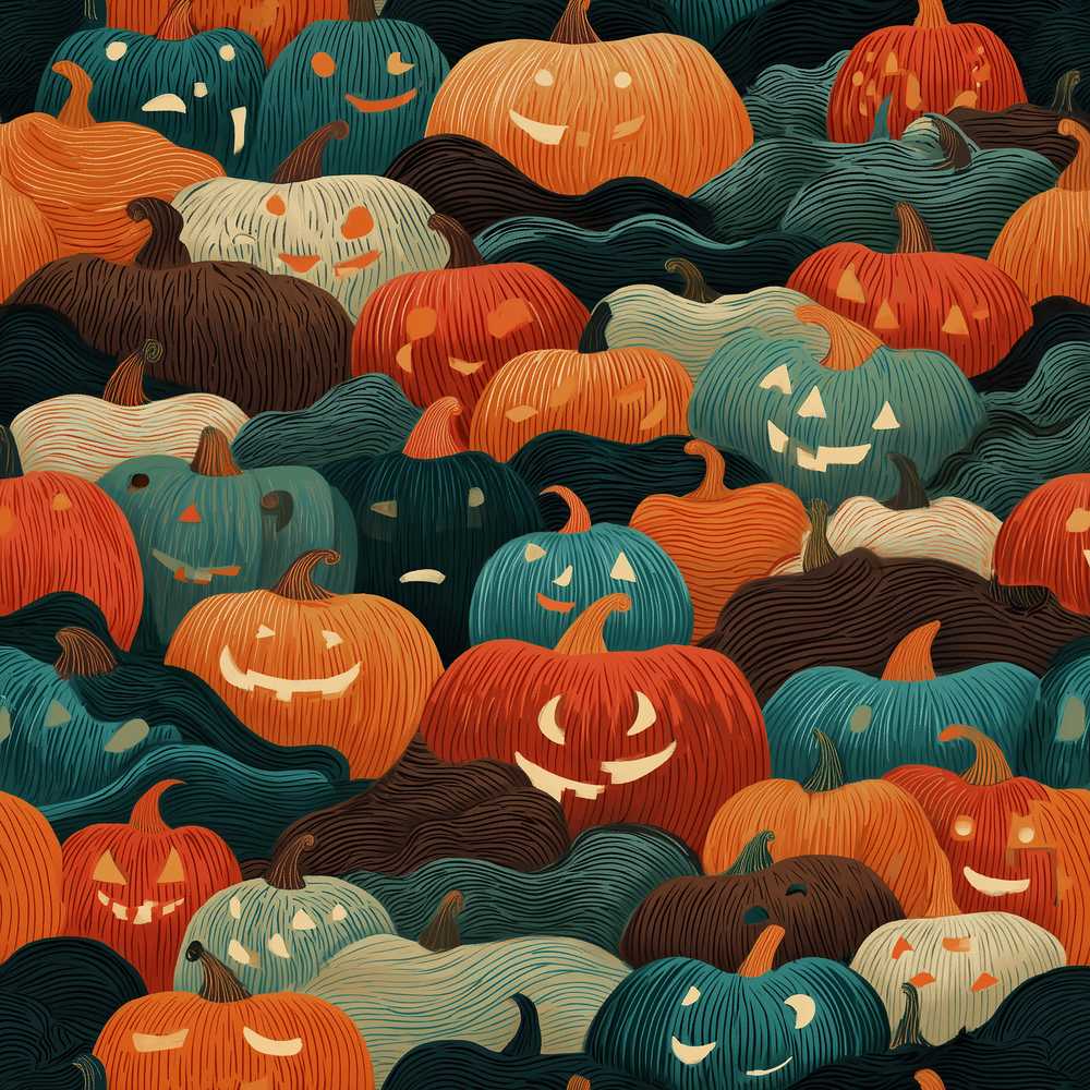 Colorful Halloween Pumpkin Patch Abstract Spooky Seasonal Pattern