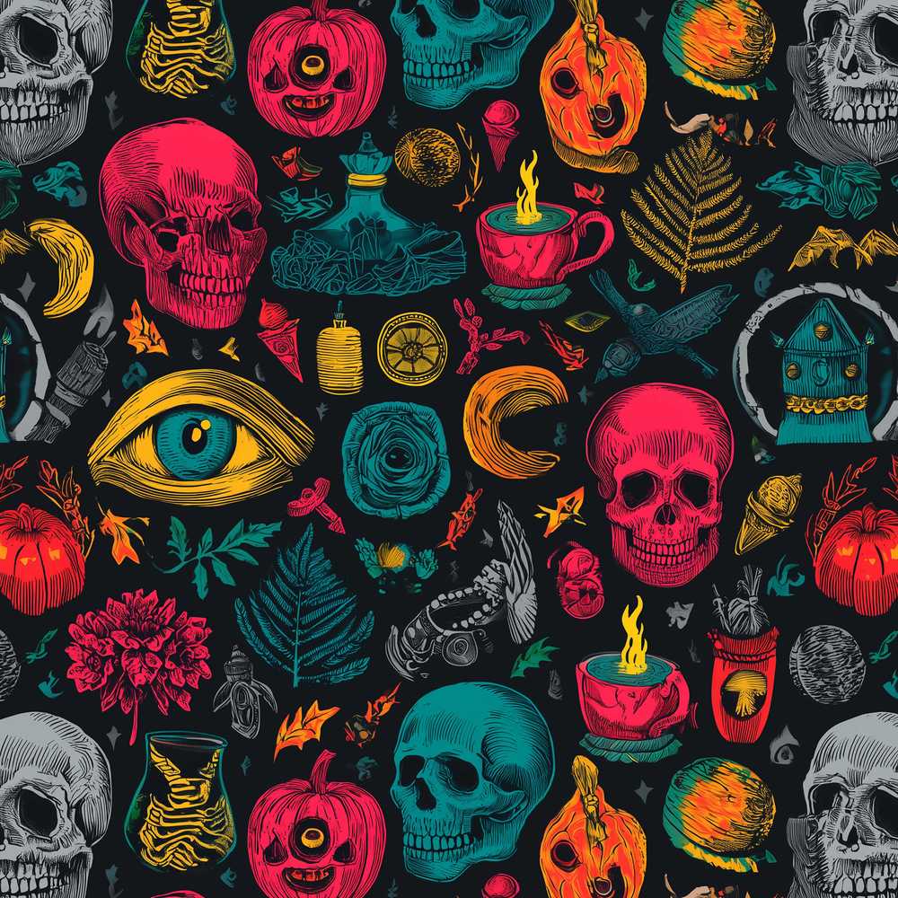 Spooky Halloween Symbols Skull Eye Witchy Seasonal Pattern