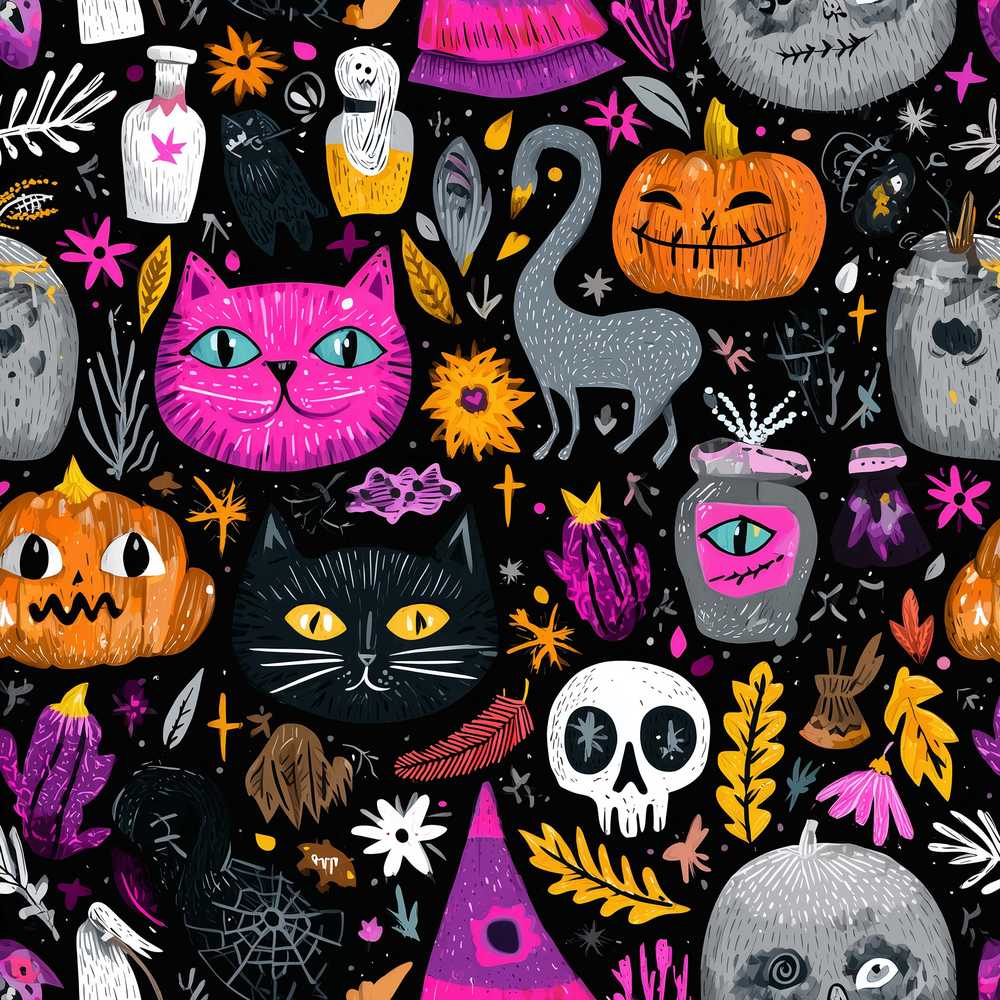 Cute Halloween Cat Swan Pumpkin Magic Spooky Seasonal