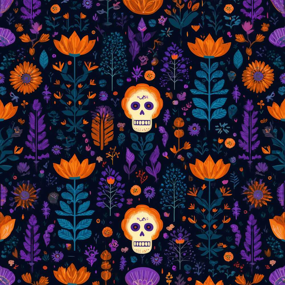 Mystic Floral Skull Dark Garden Wildflower Pattern Botanical
