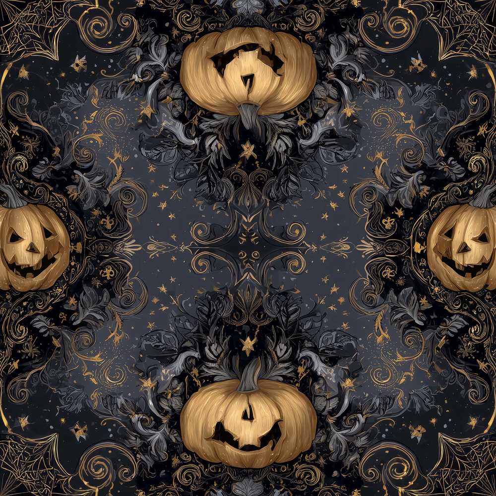 Elegant Gothic Pumpkin Ornate Spooky Seasonal Pattern Design