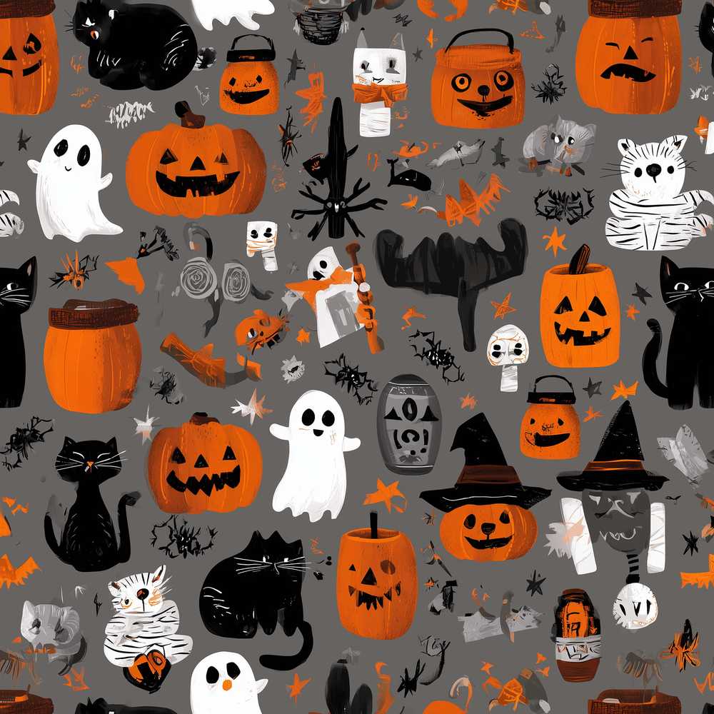 Cute Halloween Ghost Pumpkin Witch Spooky Seasonal Pattern