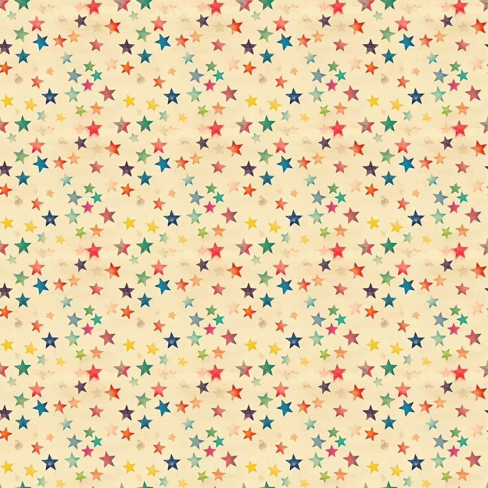 Vintage Multicolor Star Cream Background Decorative Repeat Pattern