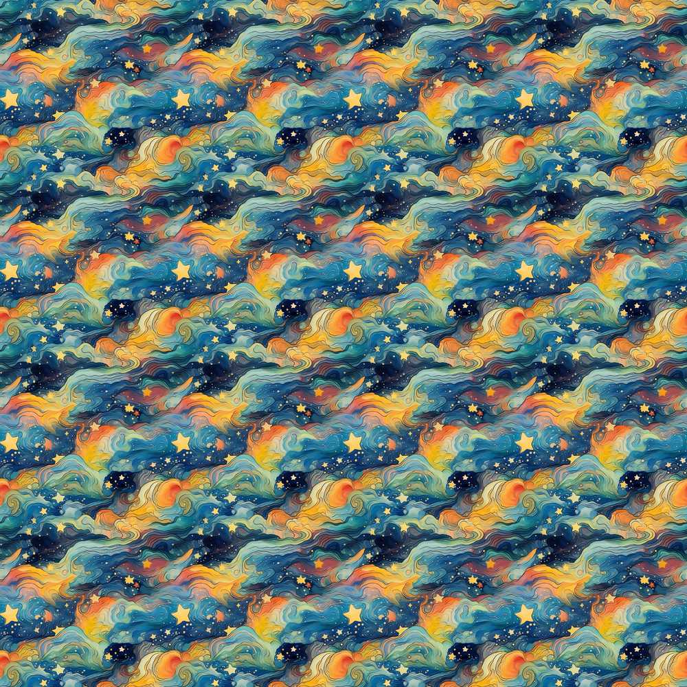 Dreamy Galaxy Waves Stars Artistic Cosmic Illustration Pattern