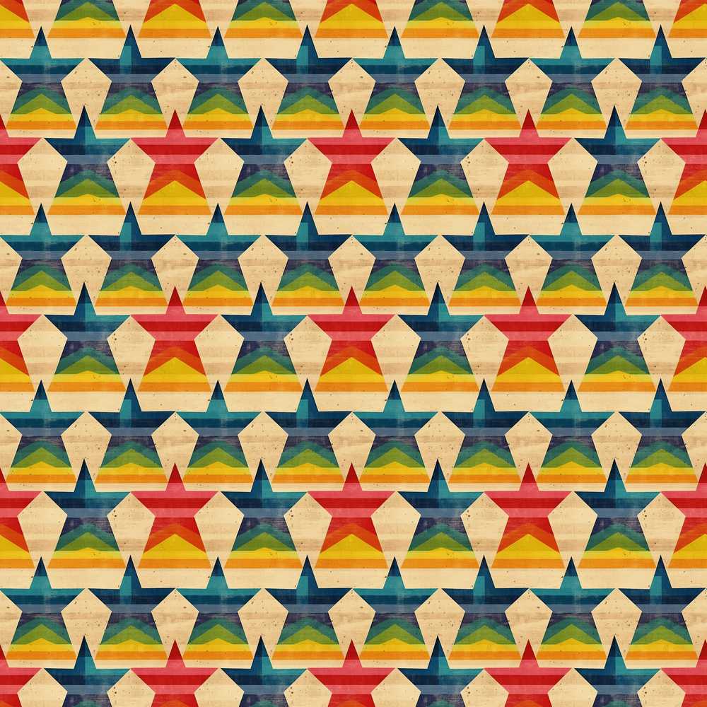 Rainbow Stars Stripes Repeat Pattern Decorative Design
