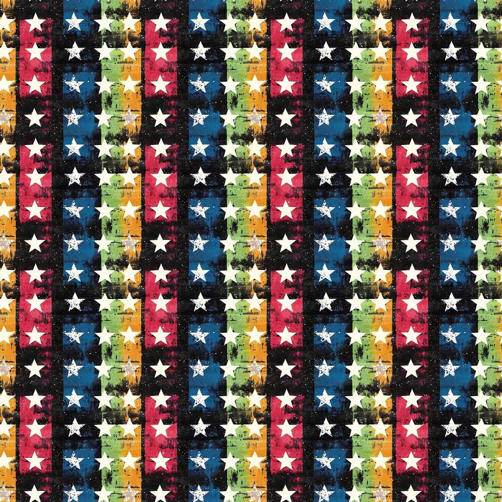 Grunge Rainbow Stripe Stars Dark Background Repeat Pattern