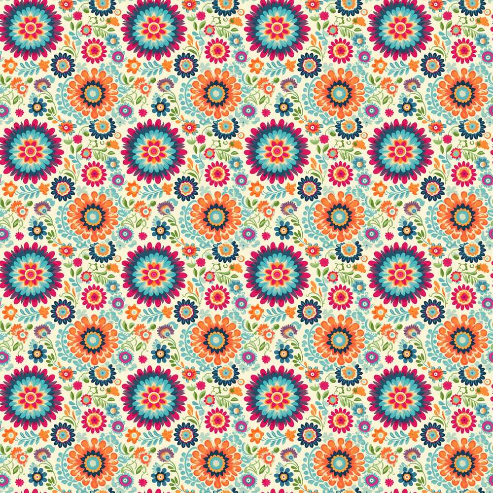 Bright Folk Art Floral Ditsy Pattern Colorful Flowers Wildflower