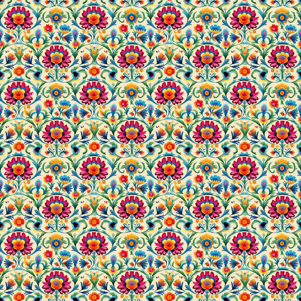 Scandinavian Folk Floral Meadow Bright Flowers Wildflower Pattern Botanical