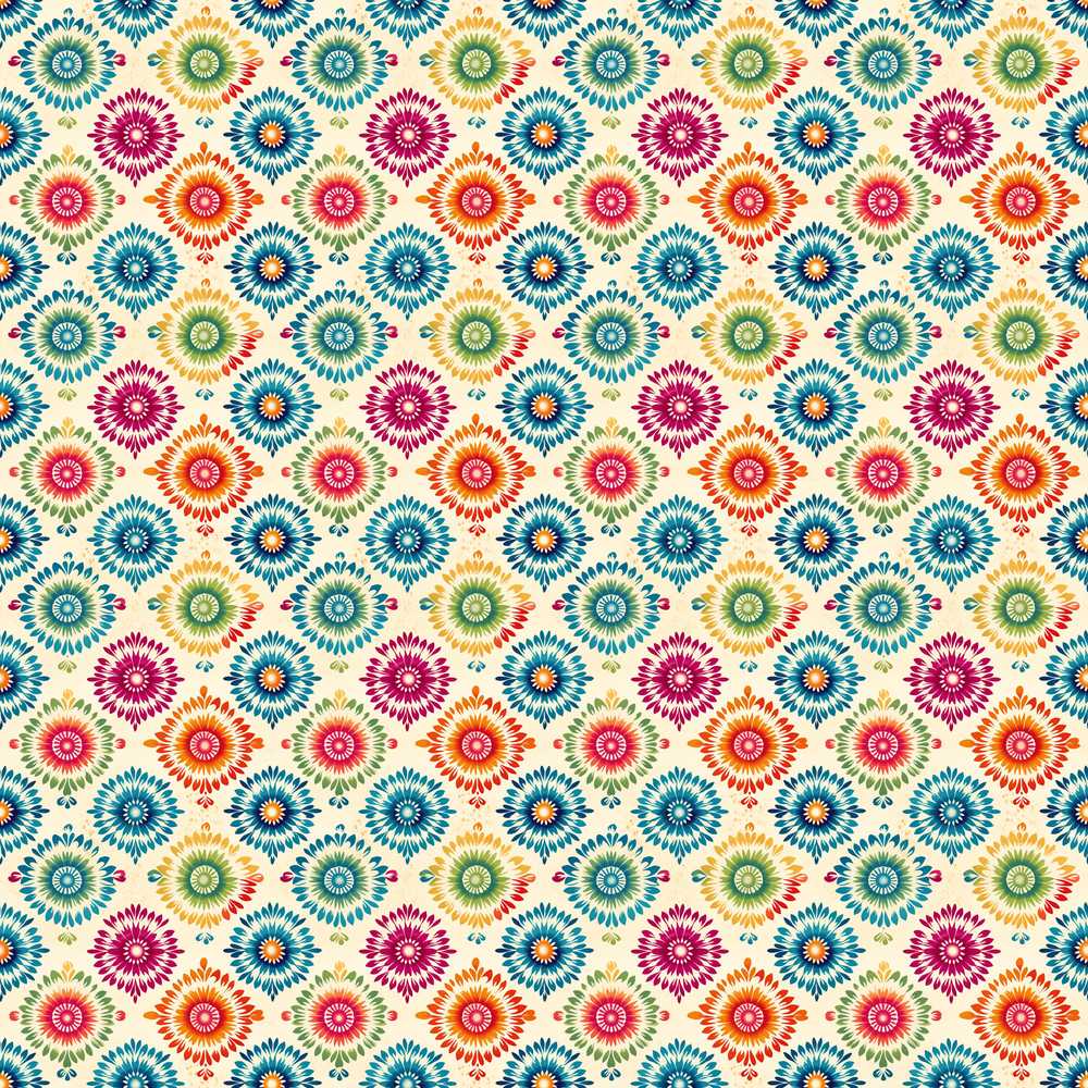 Colorful Folk Floral Medallion Style Wildflower Pattern Botanical