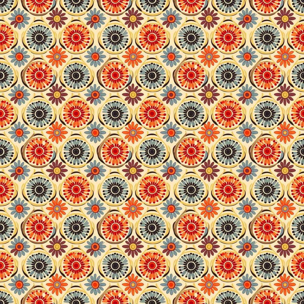 Circular Floral Dots Vintage Inspired Wildflower Pattern Botanical