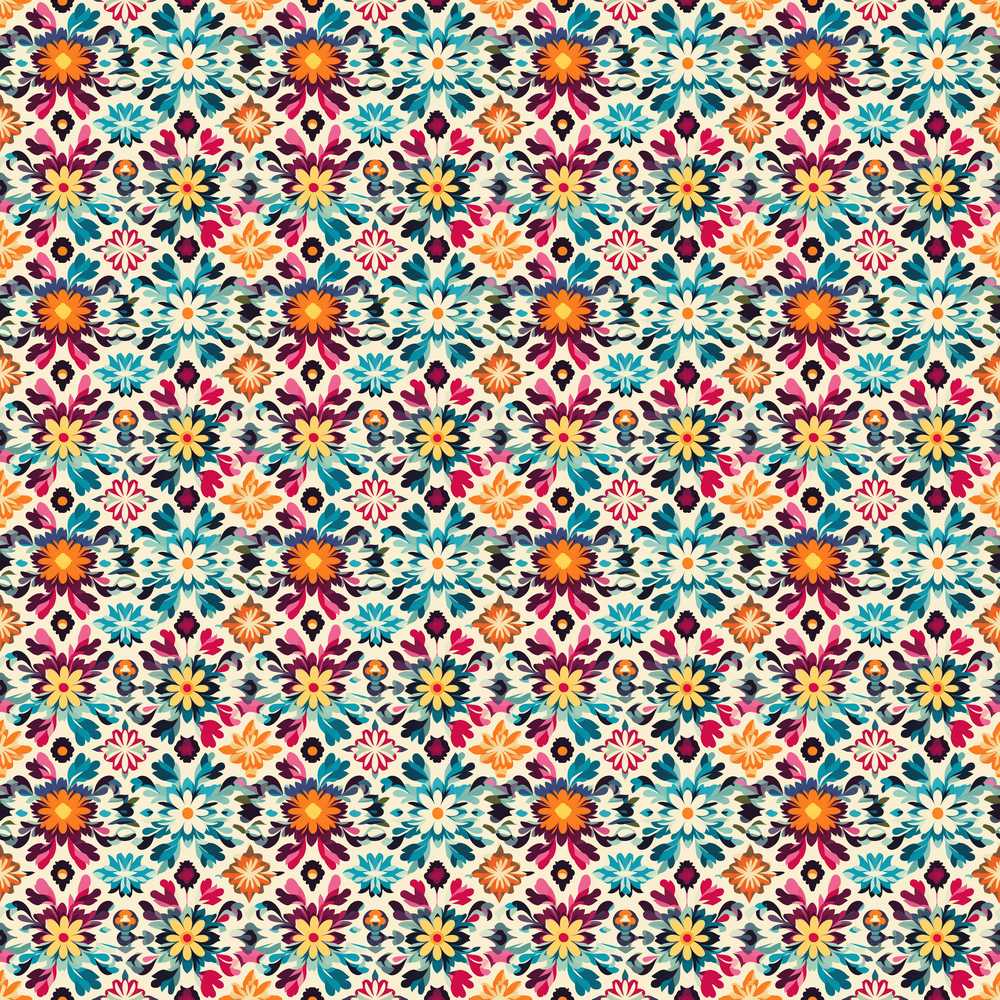 Bohemian Floral Tile Symmetry Vibrant Garden Wildflower Pattern Botanical