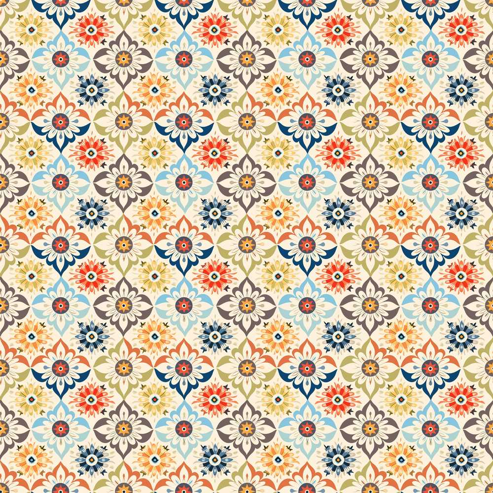 Scandinavian Floral Tile Soft Vintage Colors Wildflower Pattern Botanical