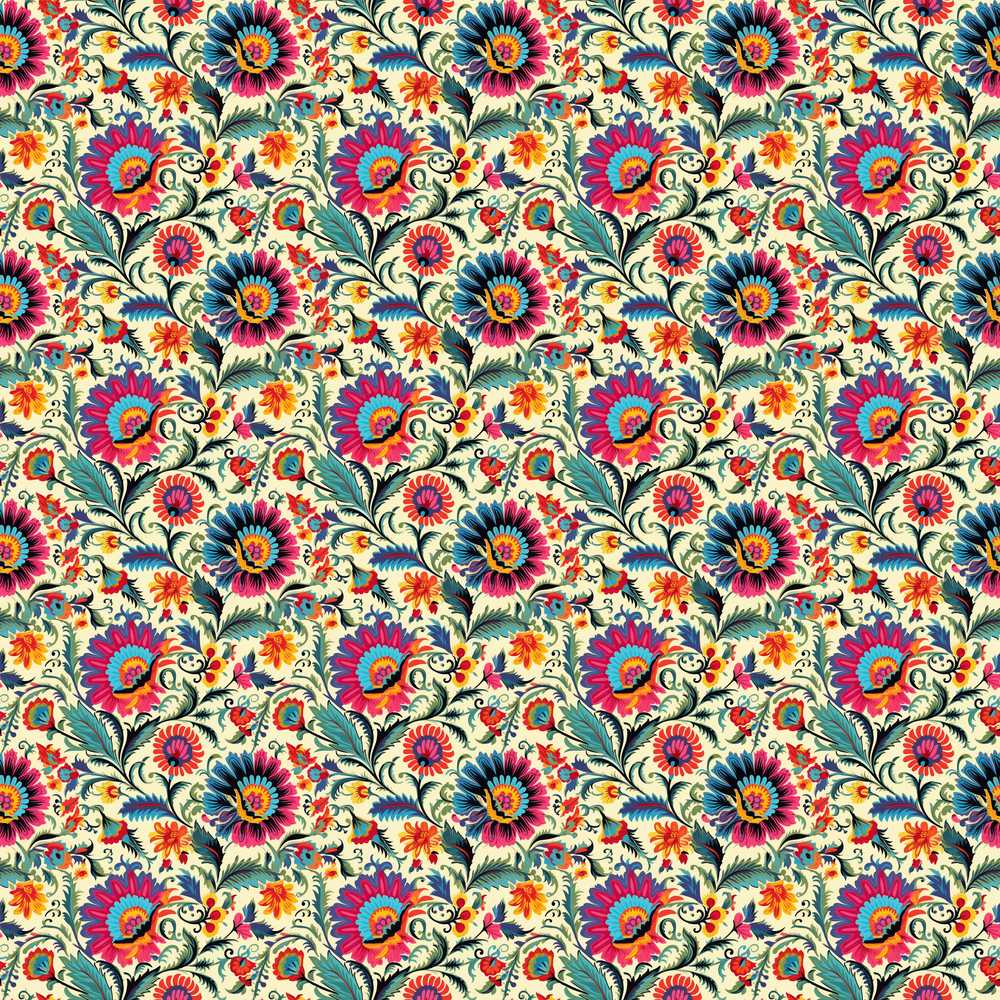 Vintage Folk Art Botanical Garden Bloom Wildflower Pattern