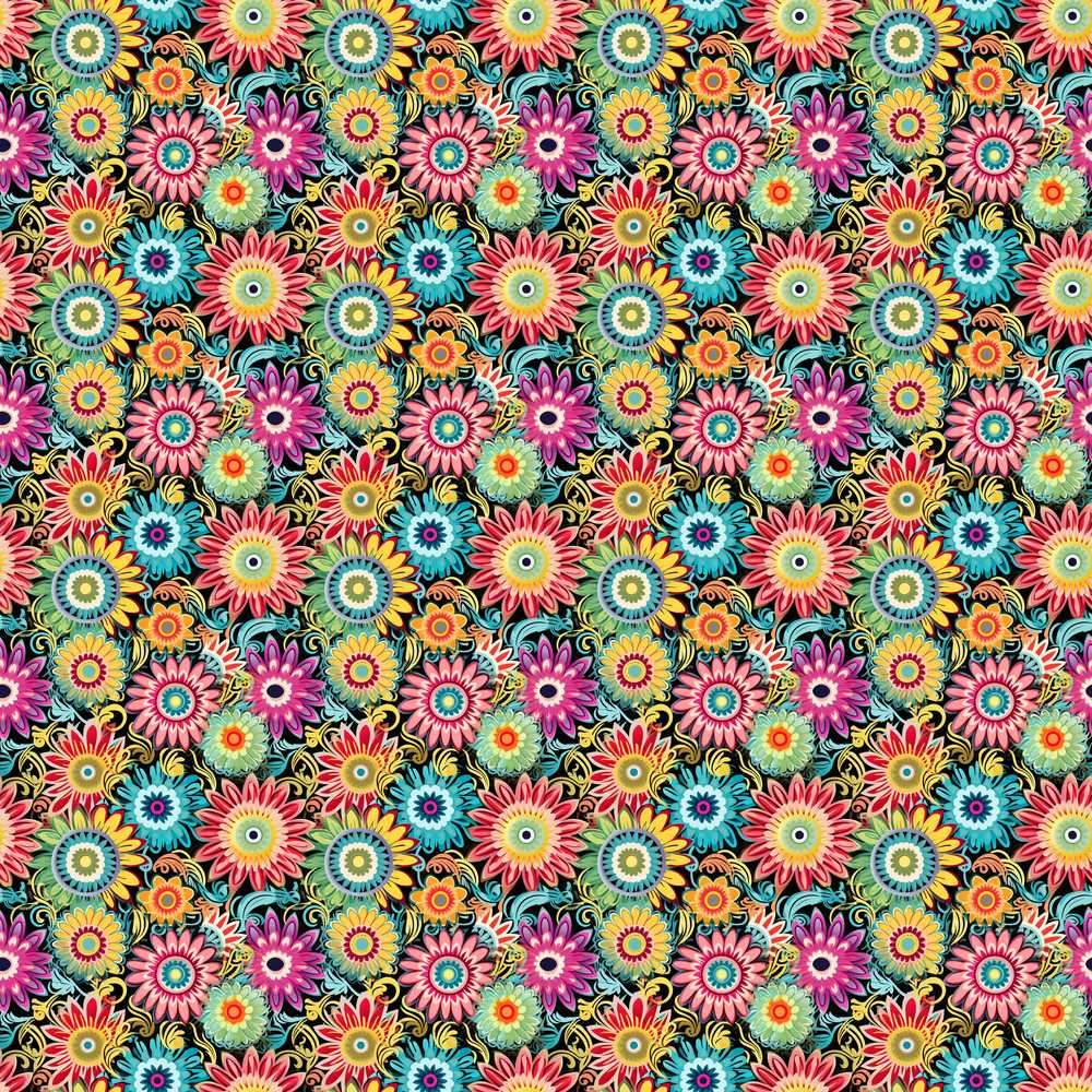Colorful Dense Floral Meadow Bloom Wildflower Pattern Botanical