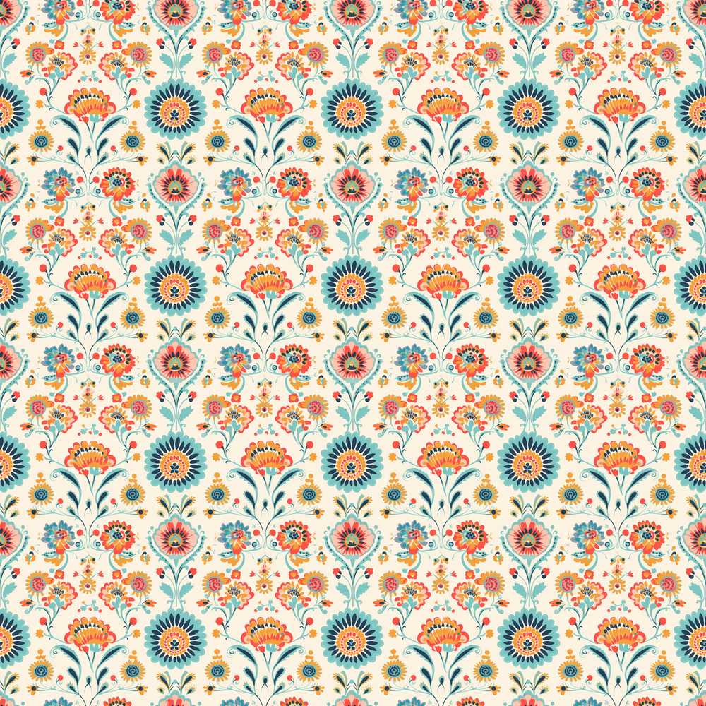 Scandinavian Folk Floral Garden Vintage Style Wildflower Pattern Botanical