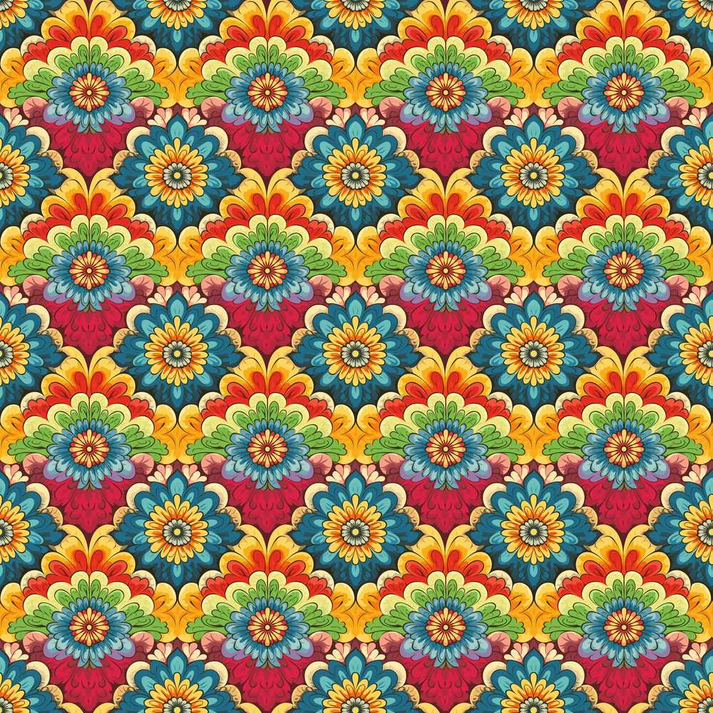 Colorful Floral Tile Bold Symmetry Wildflower Pattern Botanical