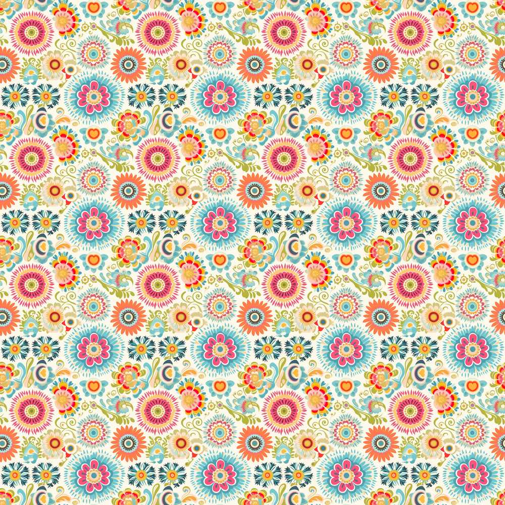 Playful Vintage Floral Scatter Bright Garden Wildflower Pattern Botanical