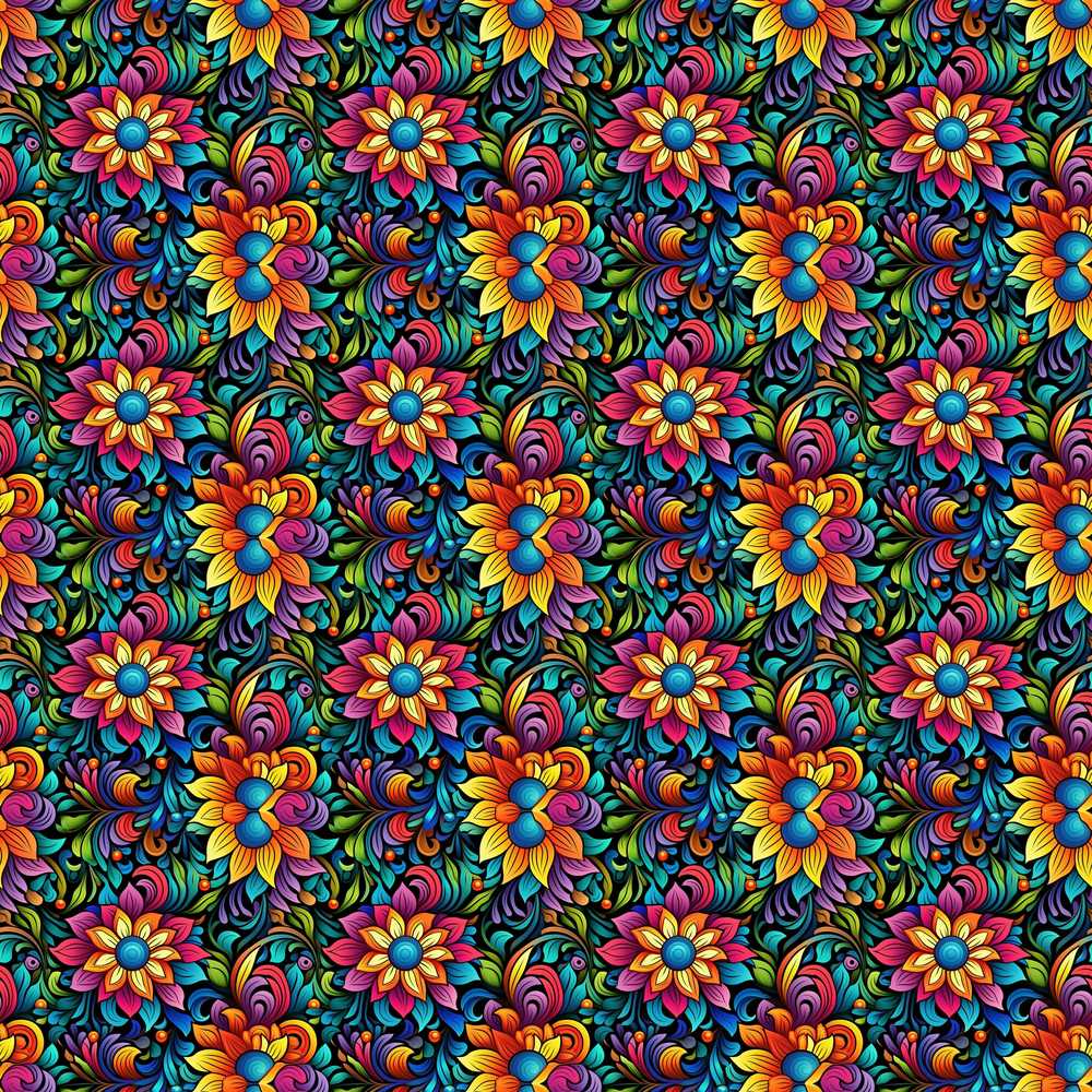 Vibrant Neon Floral Swirl Psychedelic Garden Wildflower Pattern Botanical
