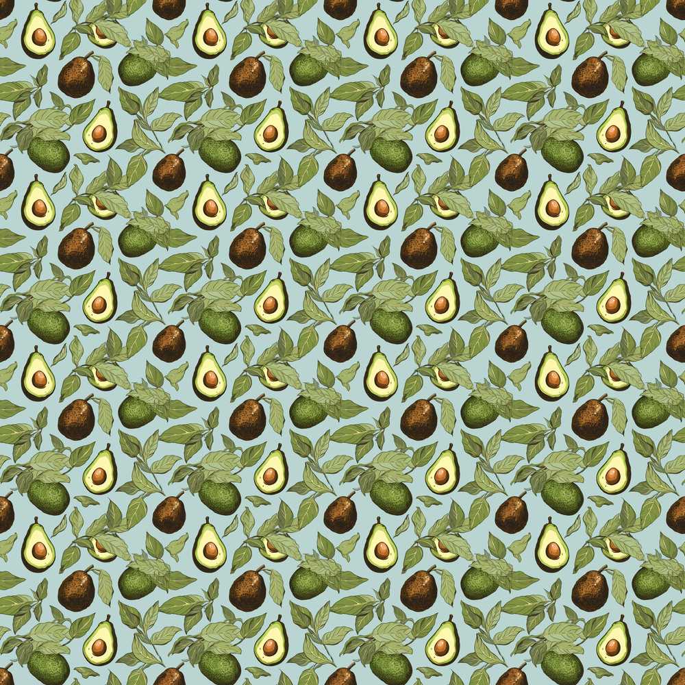 Vintage Avocado Botanical Illustration Leaves Fruit Wildflower Pattern