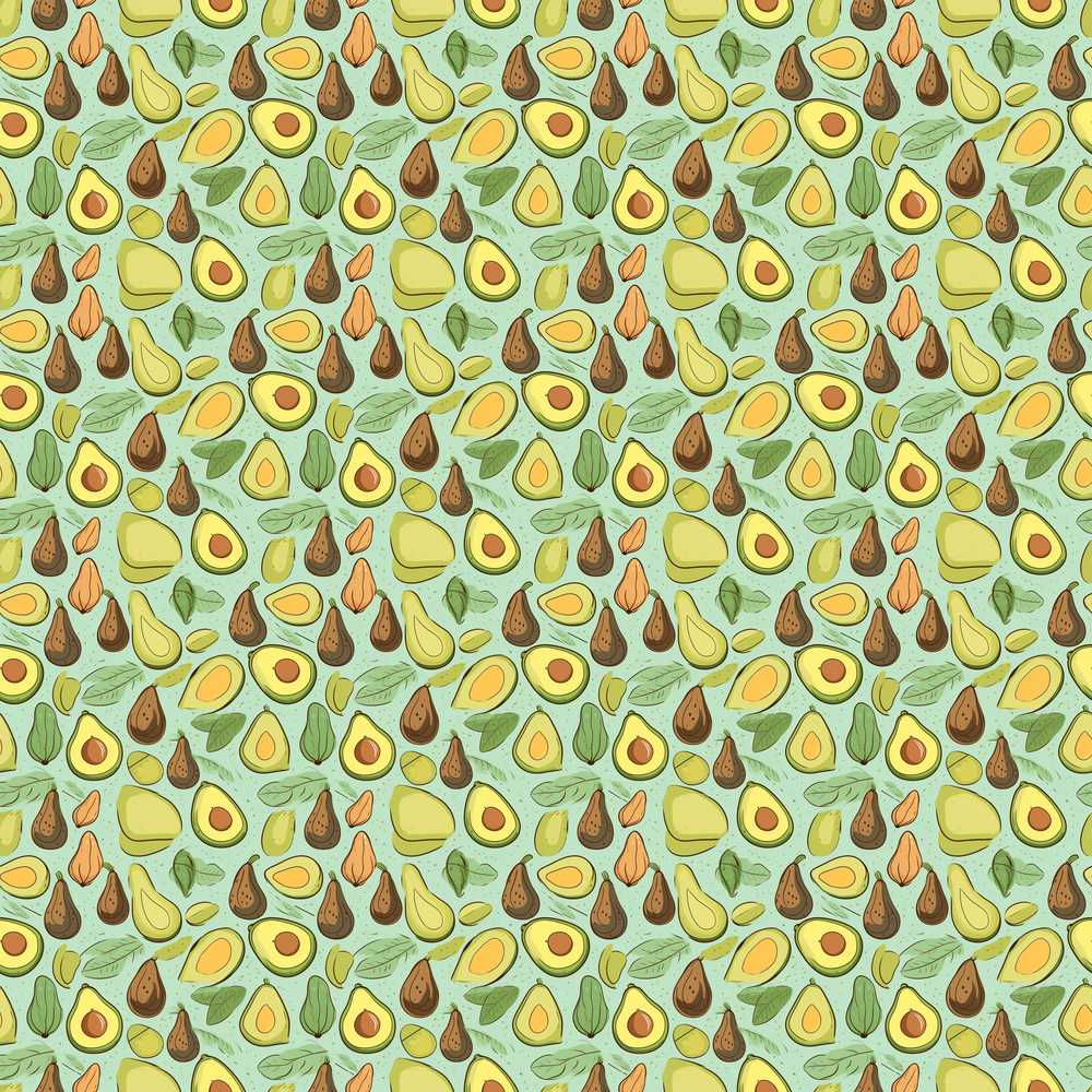 Cute Avocado and Pear Doodle Style Pastel Decorative