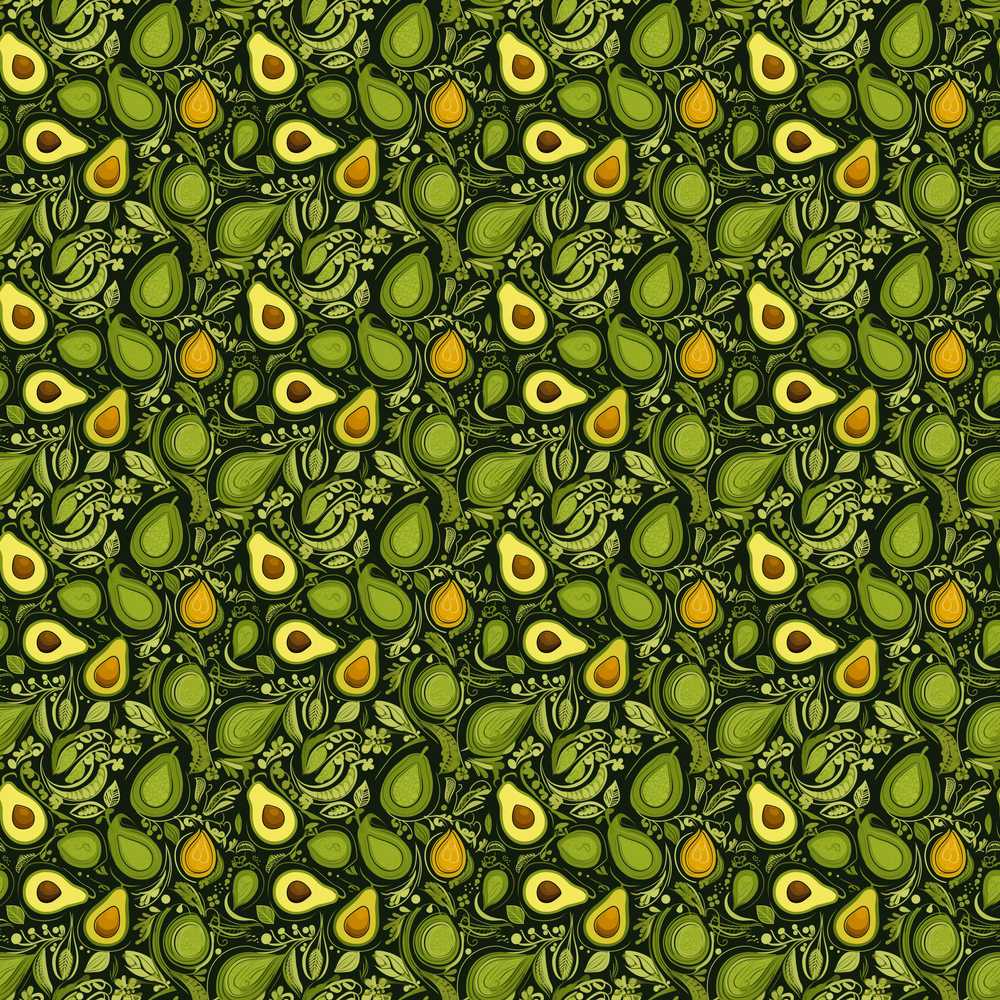 Dark Green Avocado Botanical Leaves Elegant Wildflower Pattern