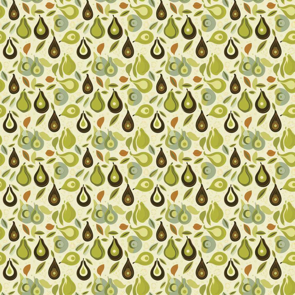 Mid Century Avocado and Leaves Abstract Wildflower Pattern Botanical