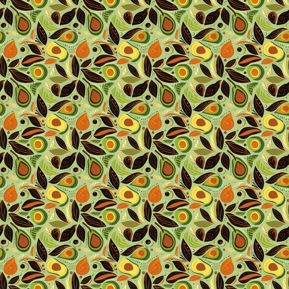 Autumn Avocado Leaf Earth Tone Modern Wildflower Pattern Botanical