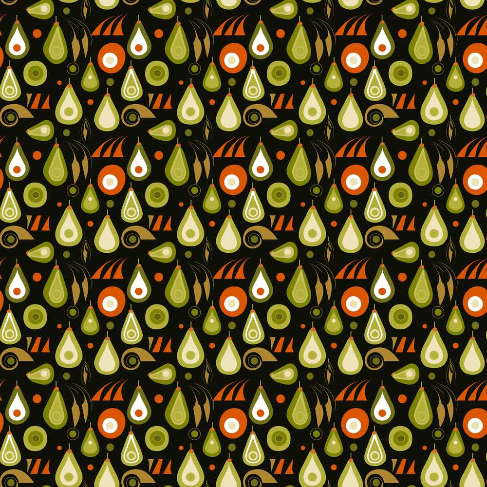 Mid Century Pear and Avocado Geometric Repeat Pattern