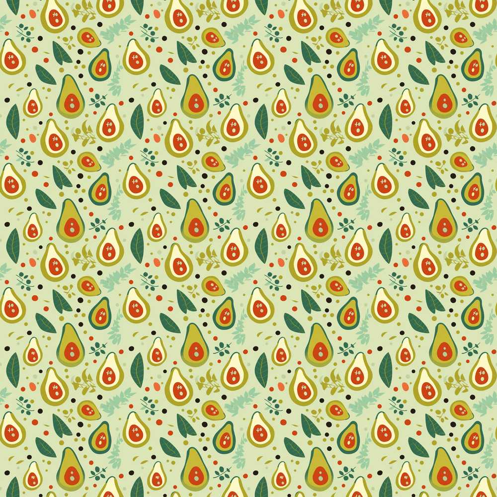 Playful Avocado and Leaf Cute Style Wildflower Pattern Botanical