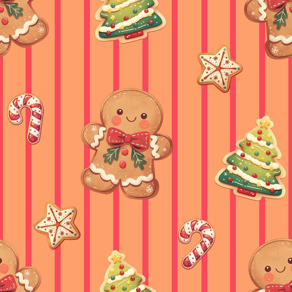 Cute Christmas Gingerbread Cookies Orange Background Festive Holiday