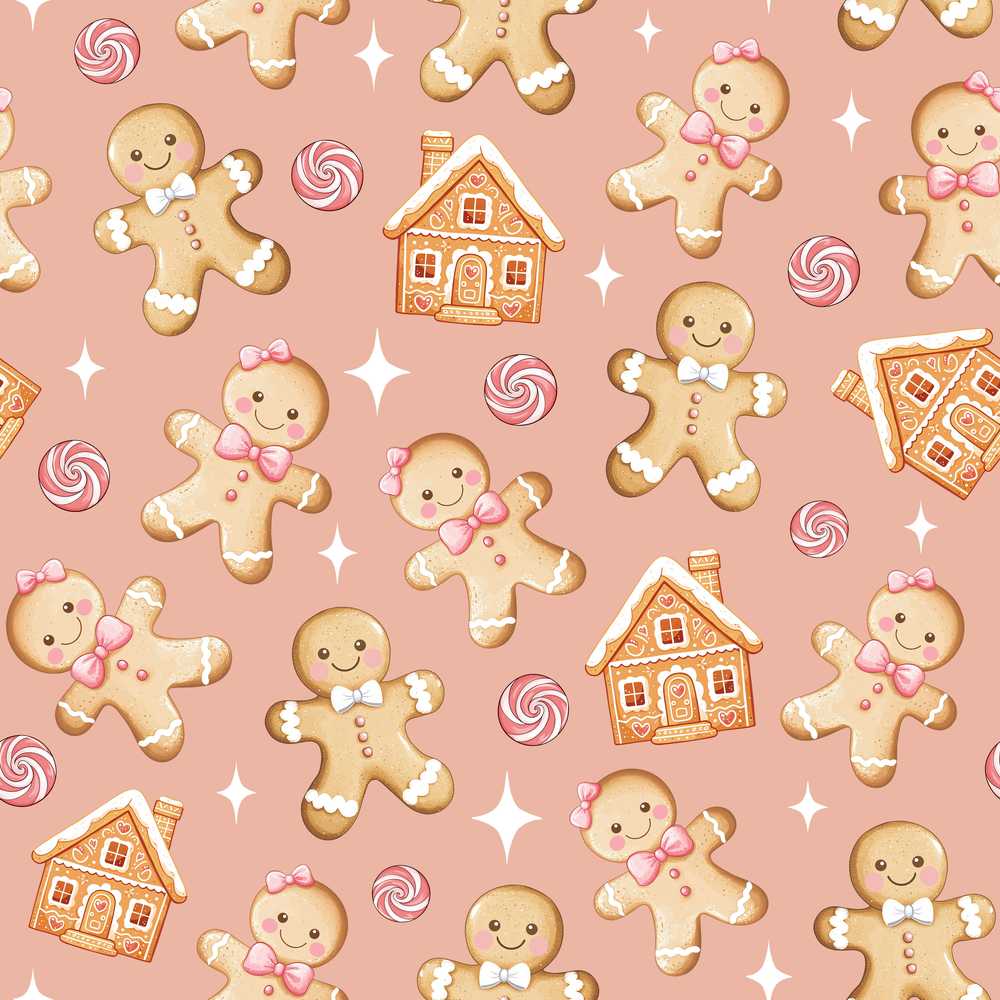 Cute Gingerbread Cookies Candy House Peach Background Illustration
