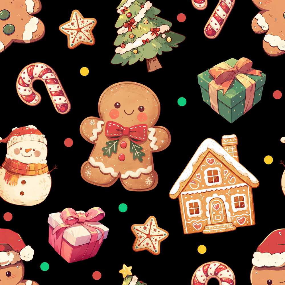 Cute Christmas Gingerbread Tree Candy Cane Black Background
