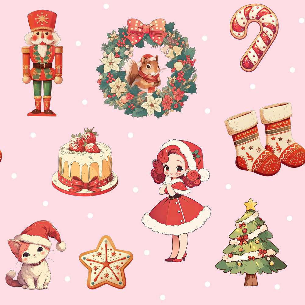 Christmas Nutcracker Wreath Cake Girl Soft Pink Background