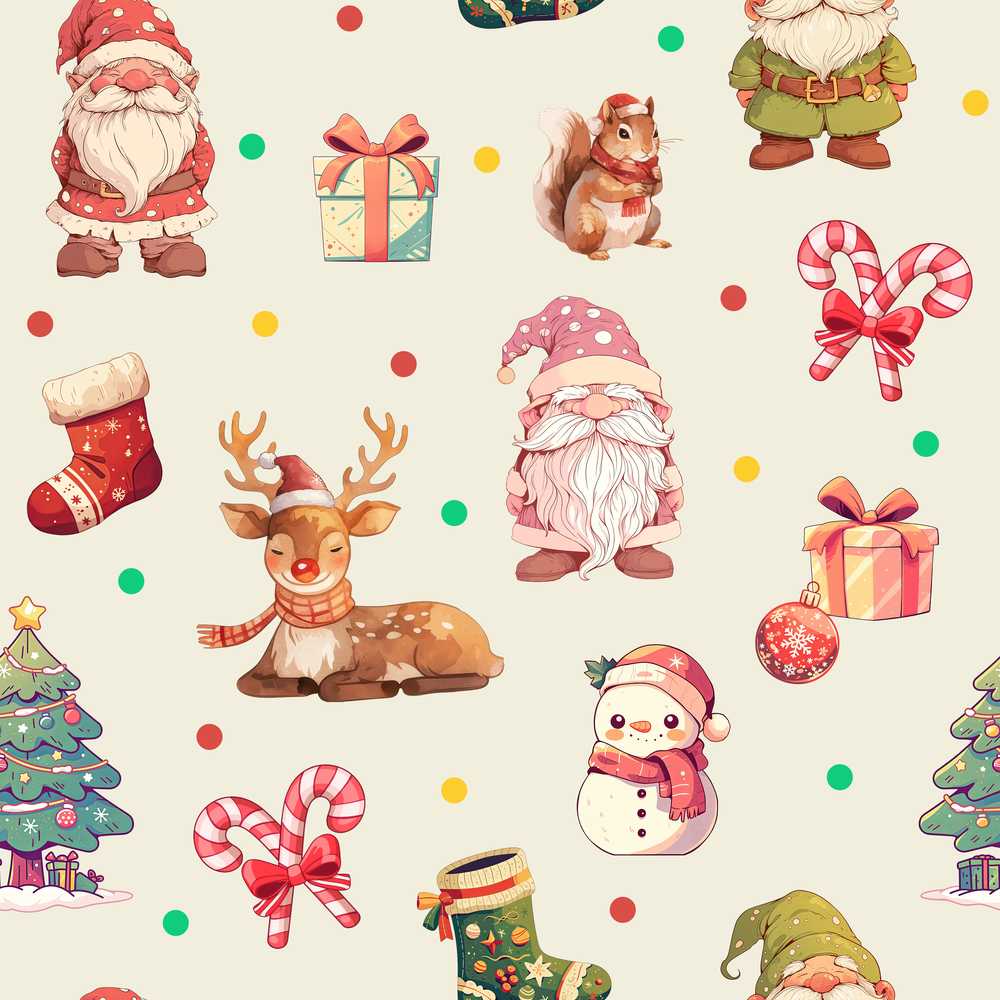 Cute Christmas Gnome Reindeer Snowman Gift Cream Background