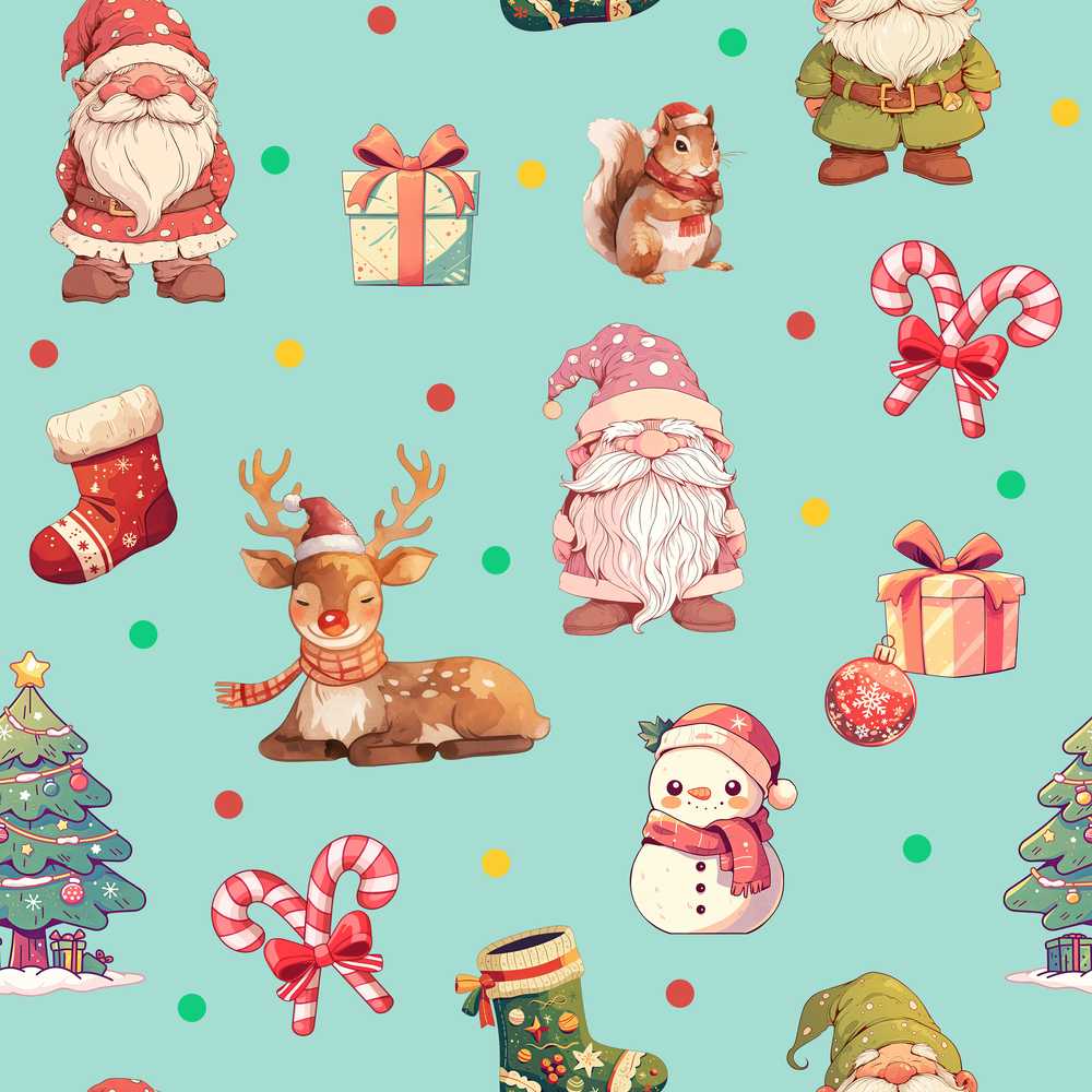 Cute Christmas Gnome Reindeer Snowman Gift Teal Background