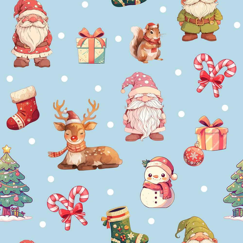 Cute Christmas Gnome Reindeer Snowman Gift Aqua Background