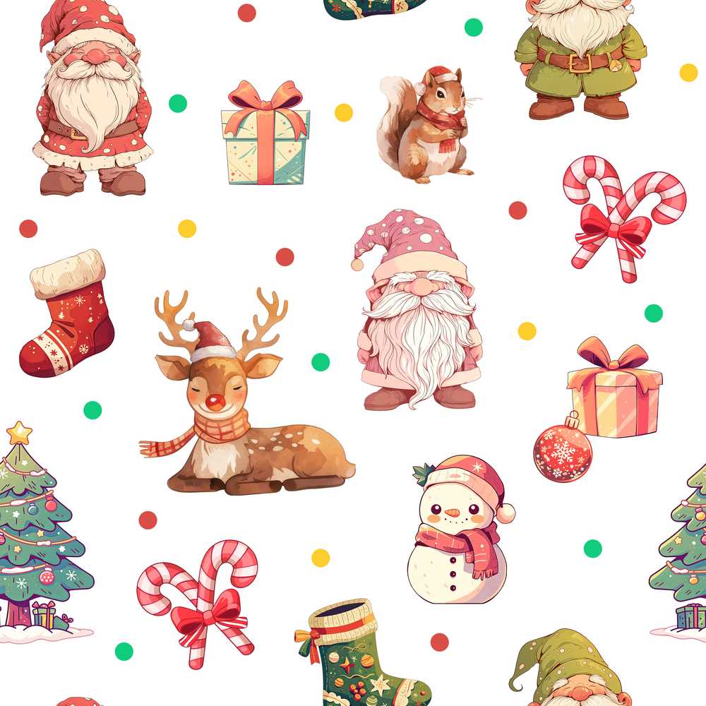 Cute Christmas Deer Squirrel Leaves Gift Pattern Grey Background
