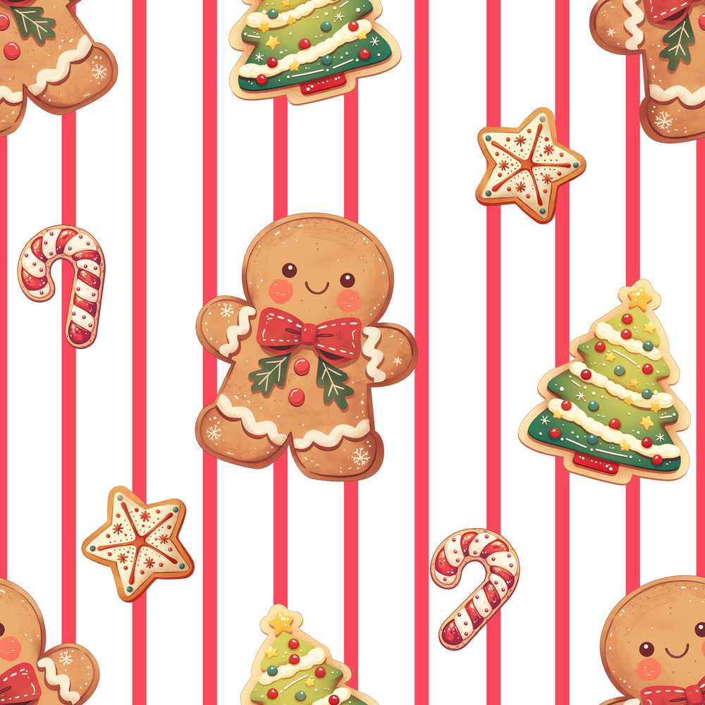 Cute Gingerbread Man Candy Cane Cookie Festive Background