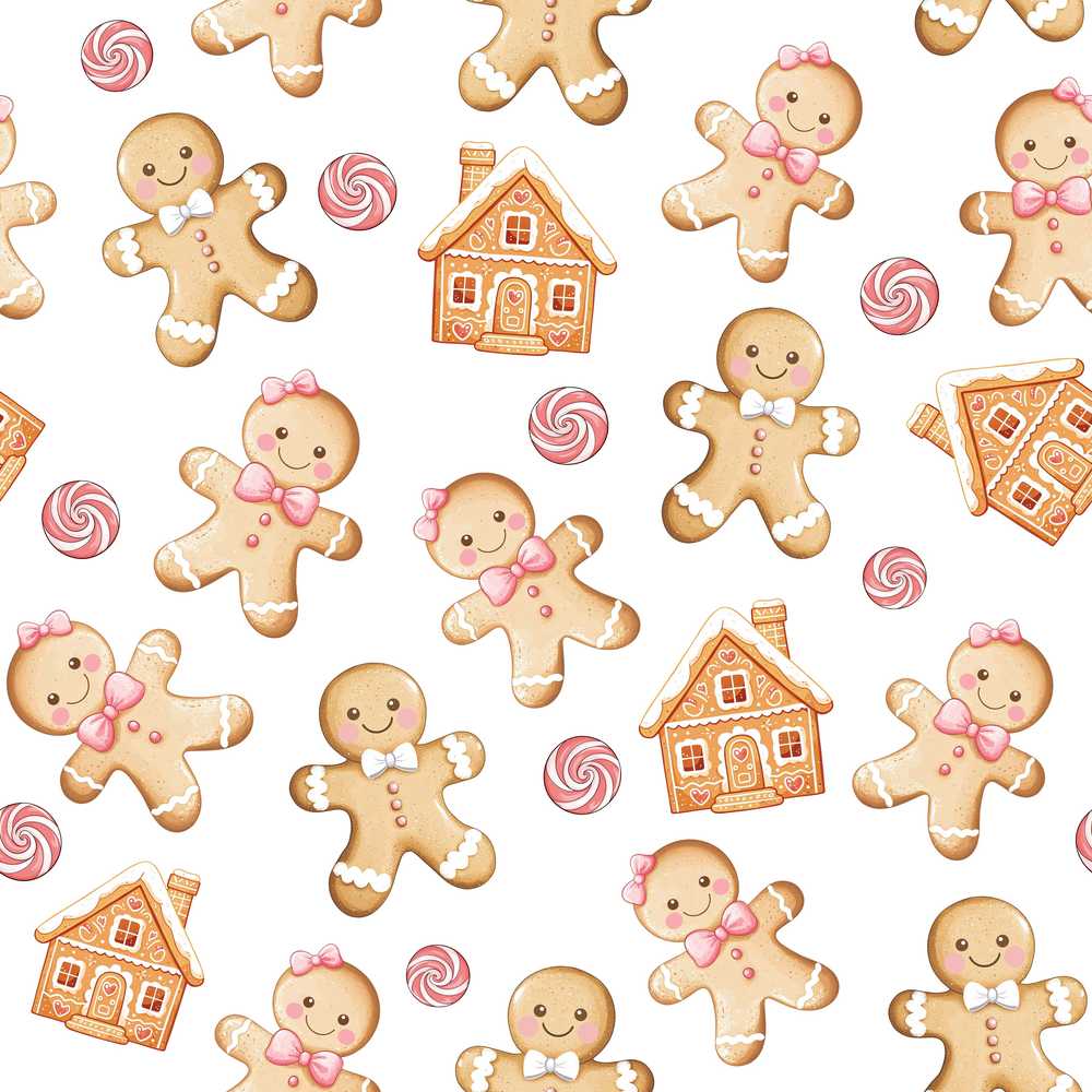 Cute Gingerbread Cookies Candy Sweets House White Background