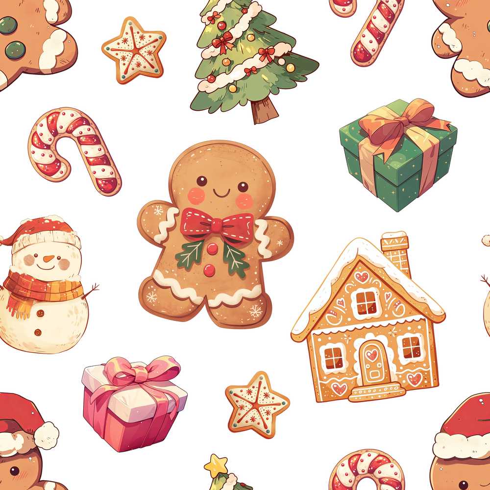Cute Gingerbread Man Christmas Tree Candy Cane Festive