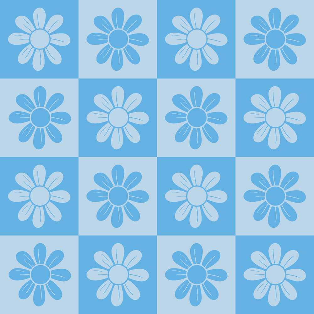 Cute Soft Blue Daisy Checkerboard Floral Wildflower Pattern Botanical