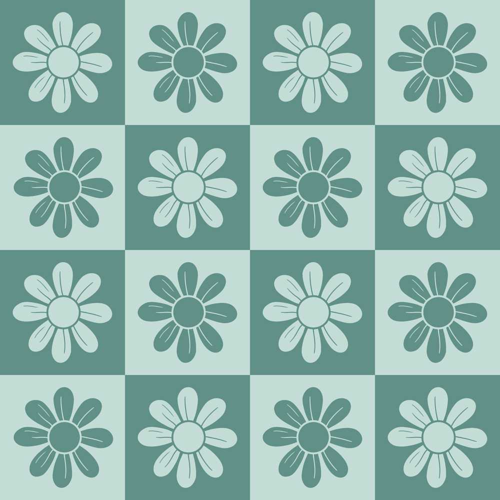 Cute Green Daisy Checkerboard Floral Wildflower Pattern Botanical