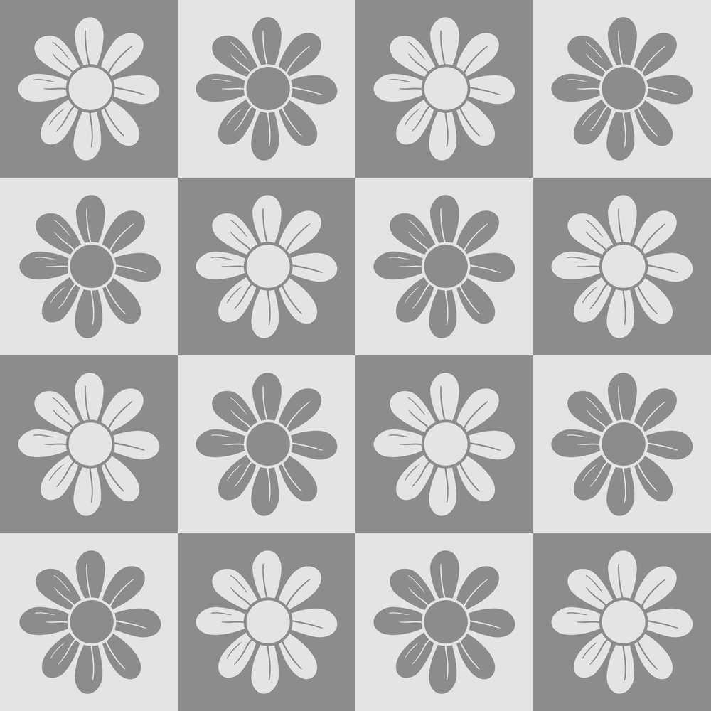 Cute Grey Daisy Checkerboard Floral Wildflower Pattern Botanical