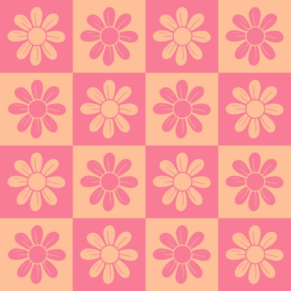 Cute Pink Peach Daisy Checkerboard Floral Wildflower Pattern Botanical