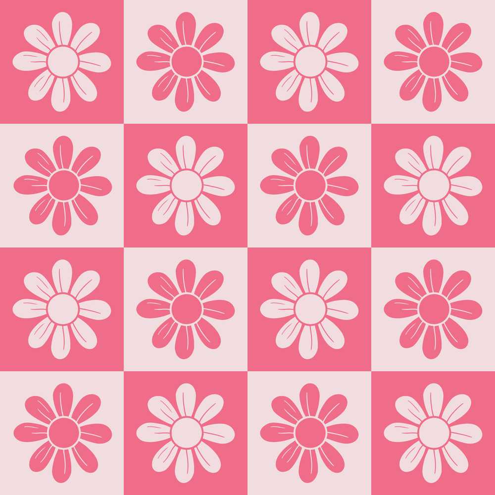 Cute Pink Daisy Checkerboard Floral Wildflower Pattern Botanical