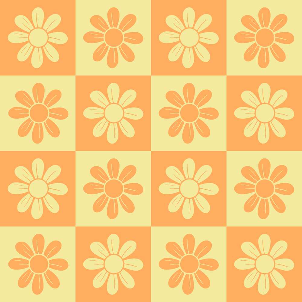 Cute Orange Yellow Daisy Checkerboard Floral Wildflower Pattern Botanical